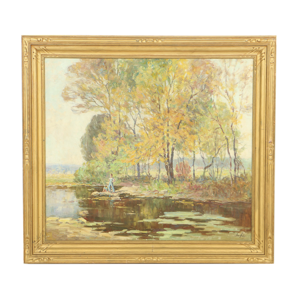 Jess Hobby Oil Painting On Canvas The Old Mill Stream Ebth