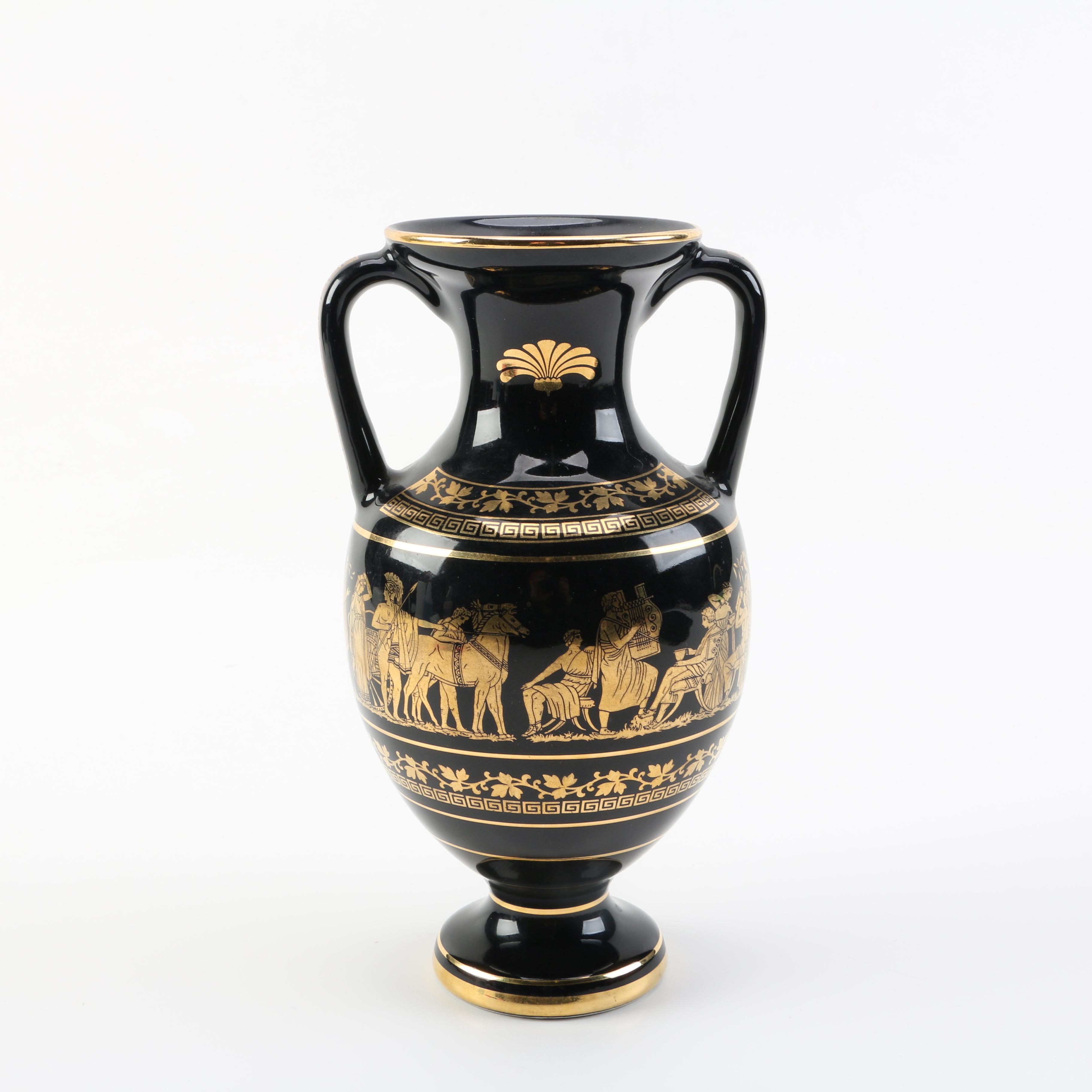 Contemporary Reproduction Grecian Urn with 24K Gold Detail EBTH