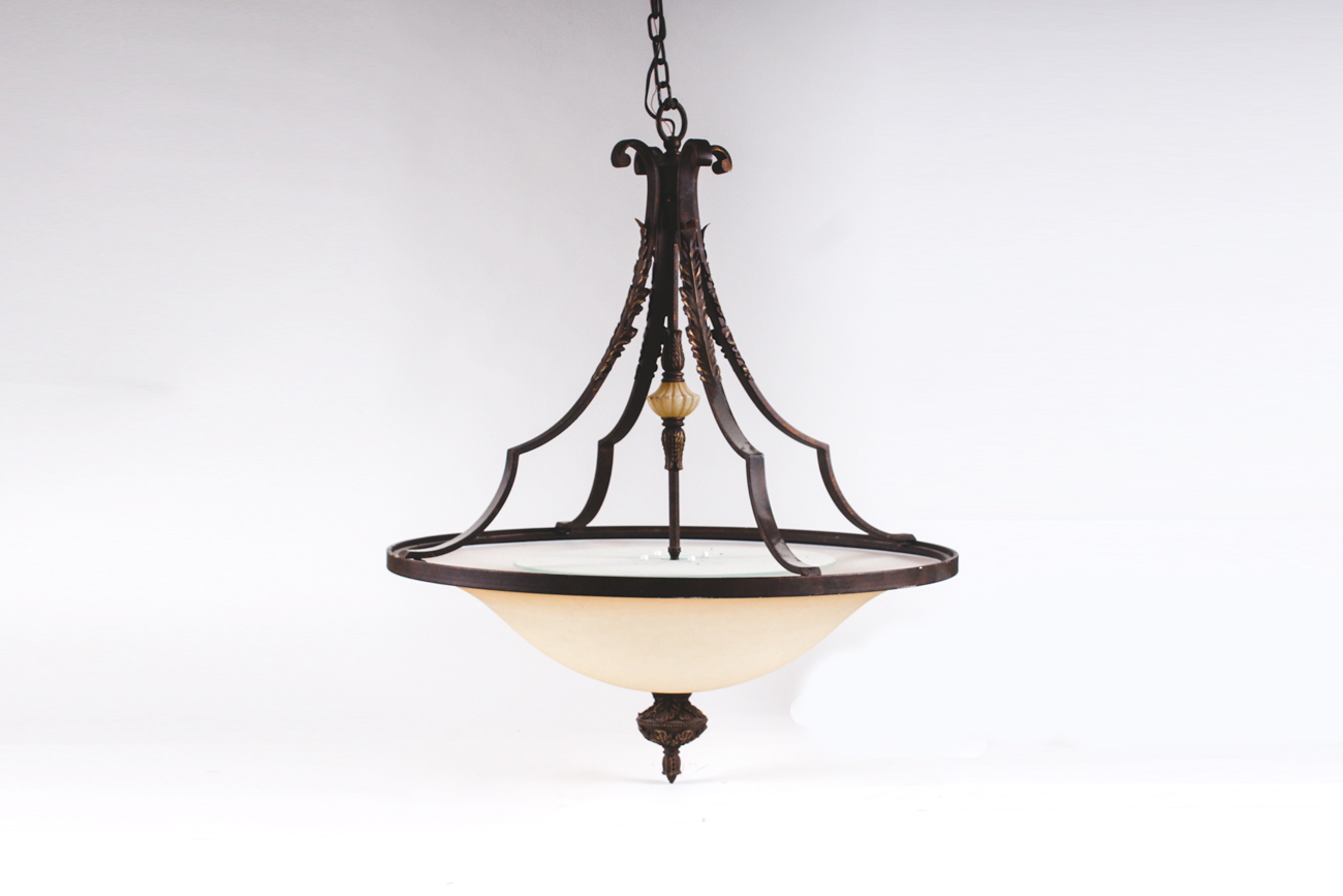 Large Frosted Glass and Wrought Iron Chandelier | EBTH