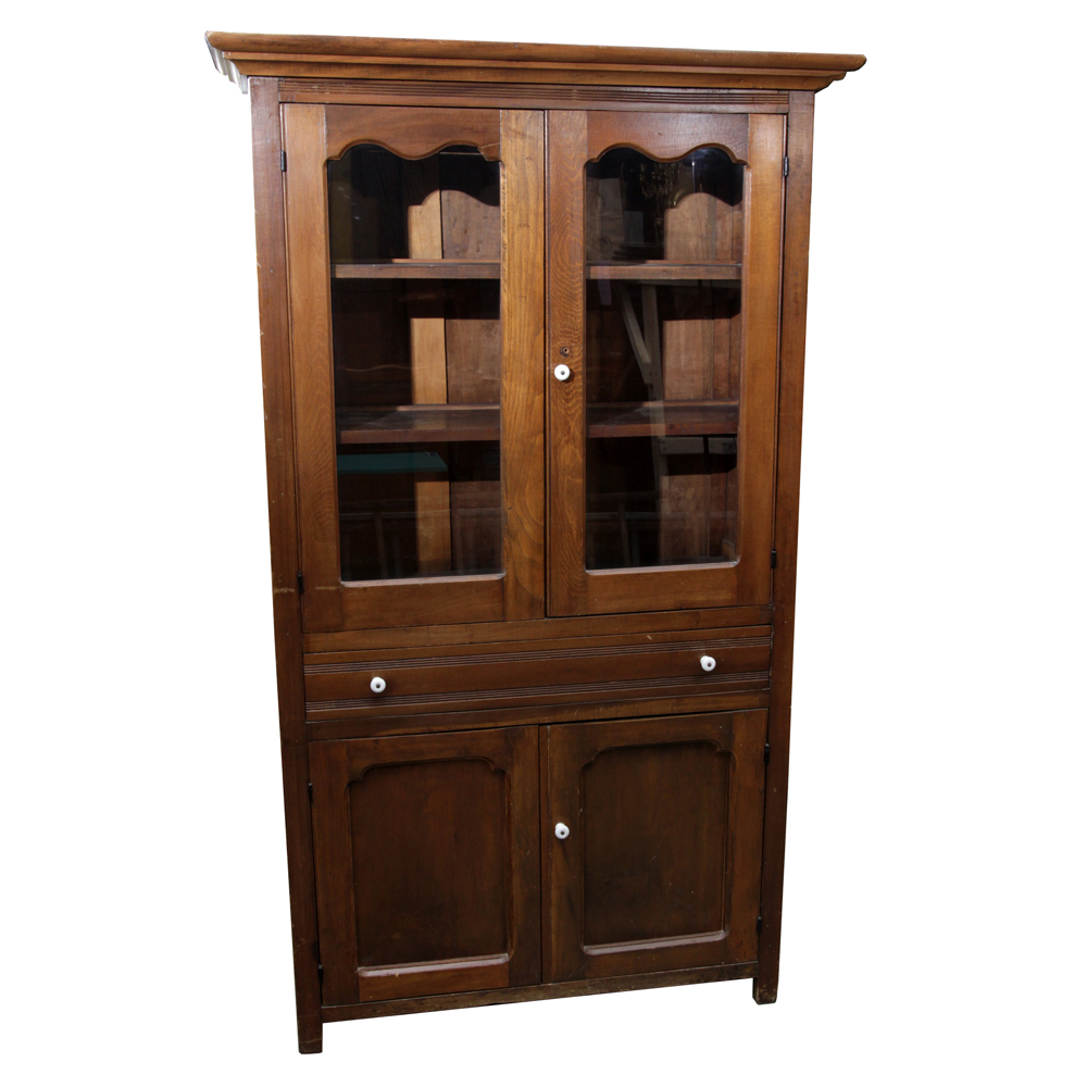 Antique Federal Style Poplar Glass Front China Cabinet Ebth