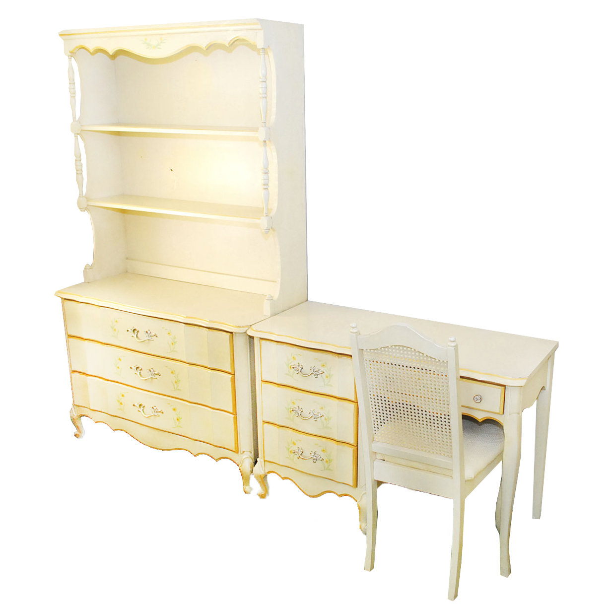 Painted French Provincial Chest With Bookcase And Desk With Chair