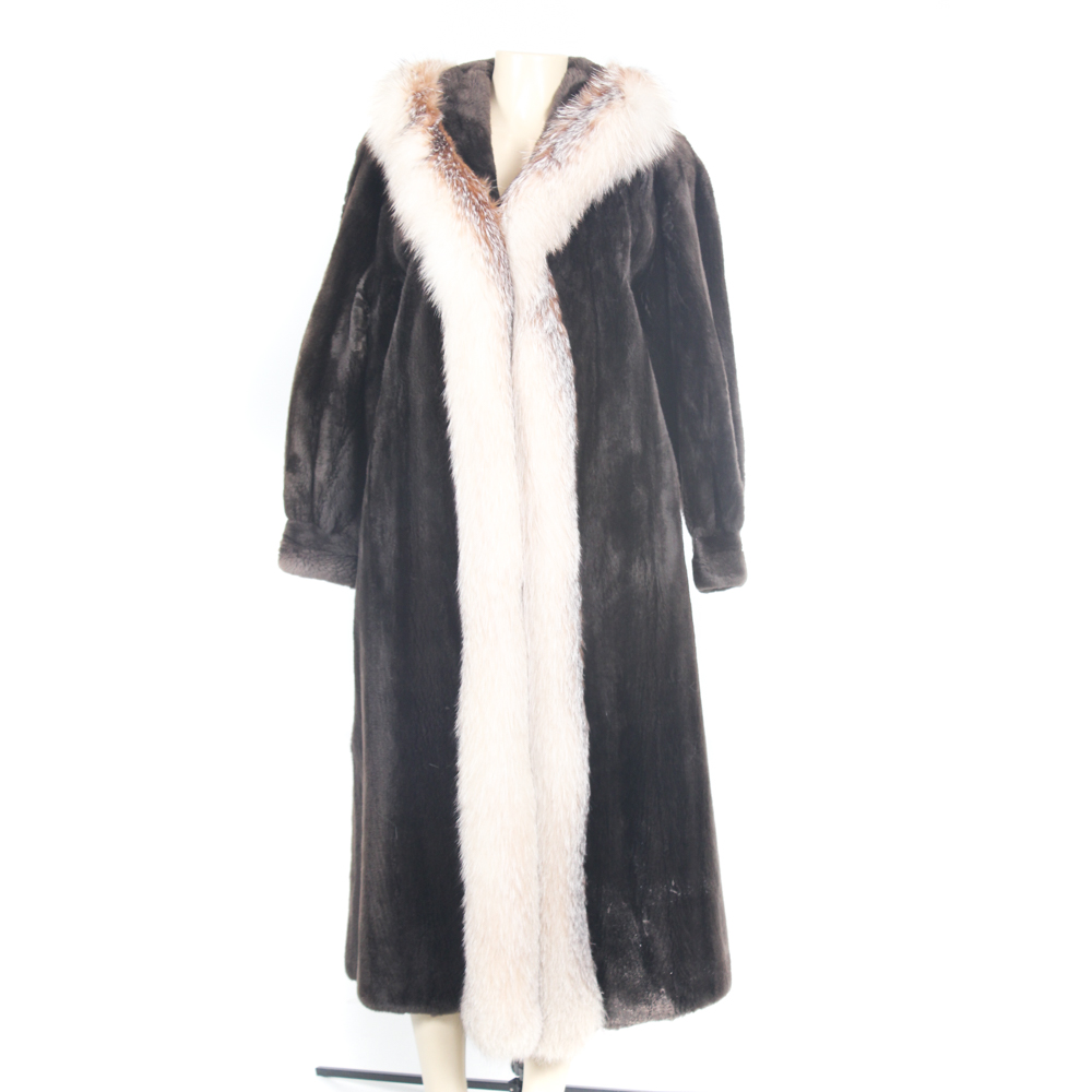 Vintage Sheared Beaver Fur Coat Trimmed with Crystal Fox Fur EBTH