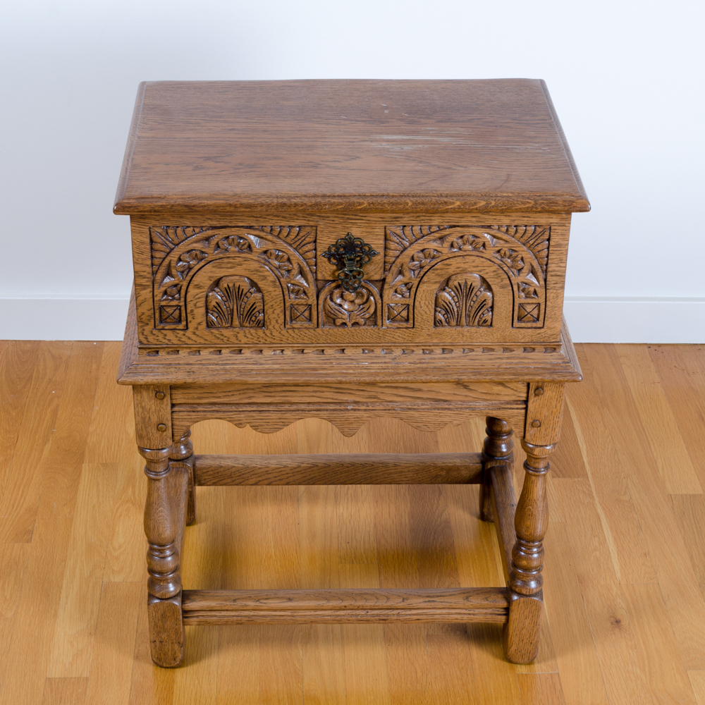 Vintage Jacobean Revival Style Carved Oak ChestonStand EBTH