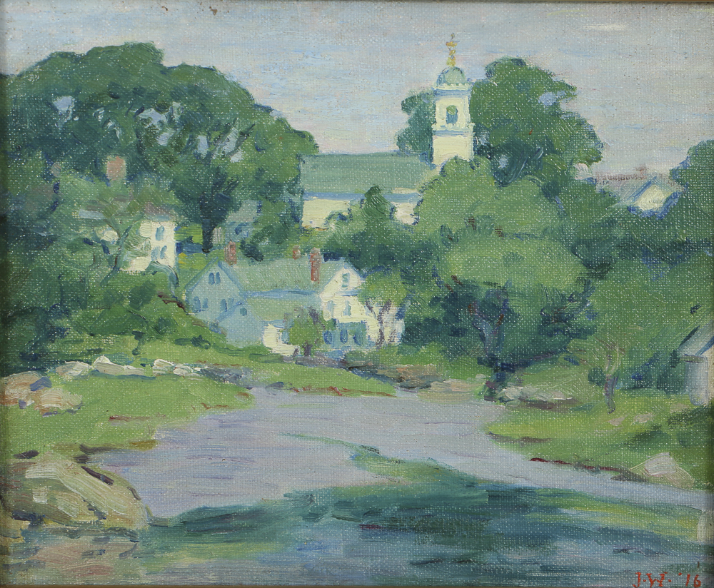 J. Alden Weir Oil Painting on Canvas Board of Impressionist Landscape