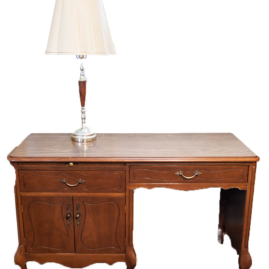 Mid Century Hill Rom Desk With Chair And Vintage Table Lamp