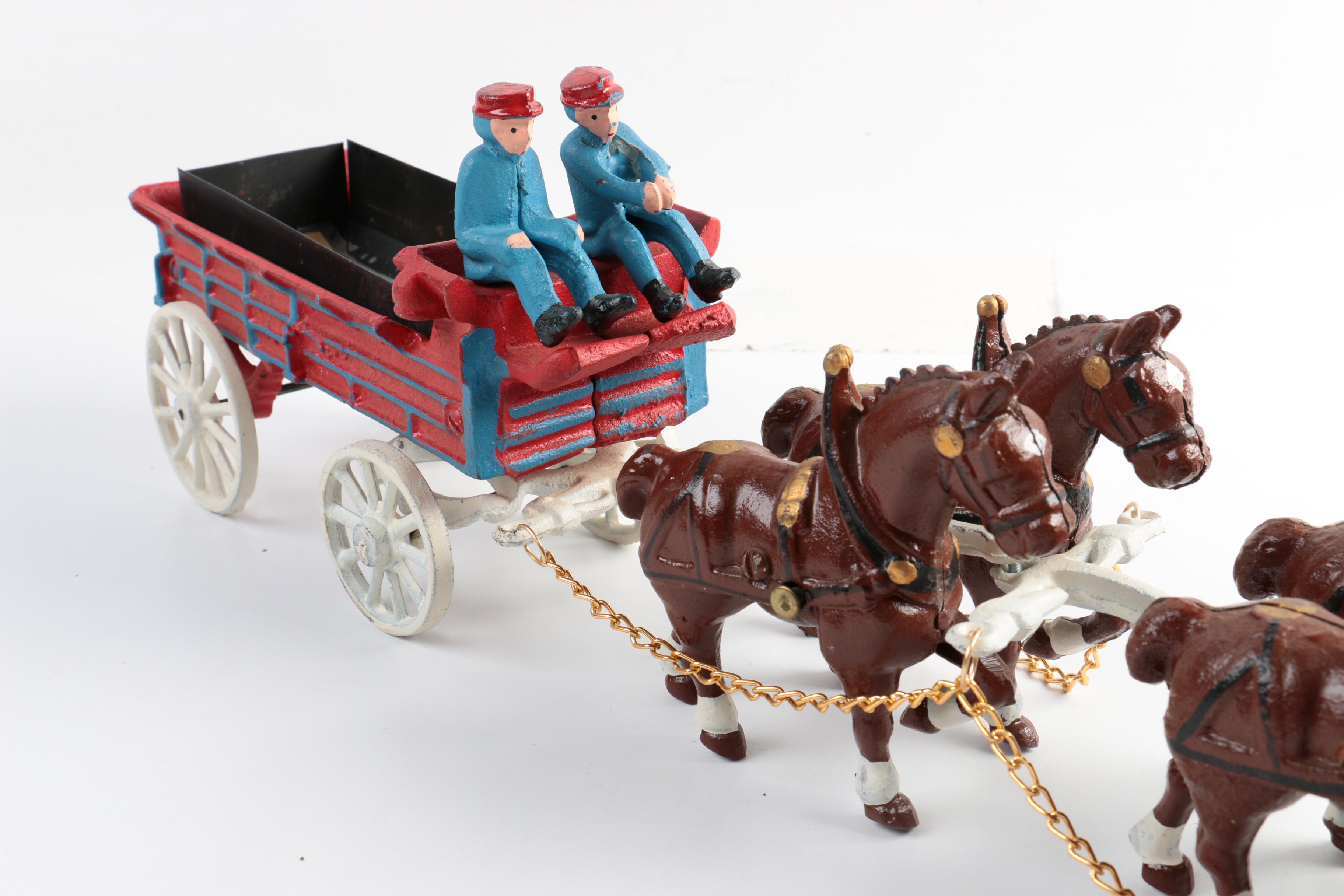 Cast Iron Horse Drawn Beer Barrel Wagon EBTH