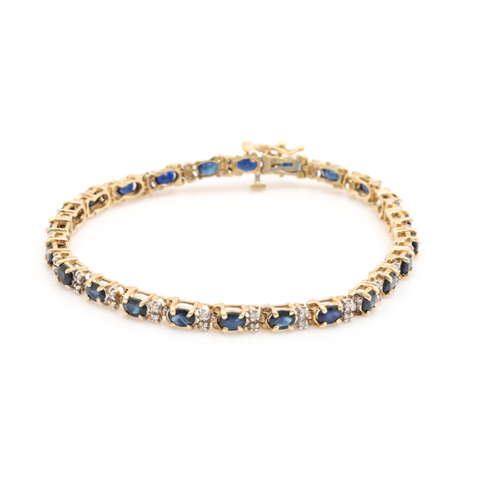 10K Yellow Gold Sapphire and Diamond Tennis Bracelet EBTH
