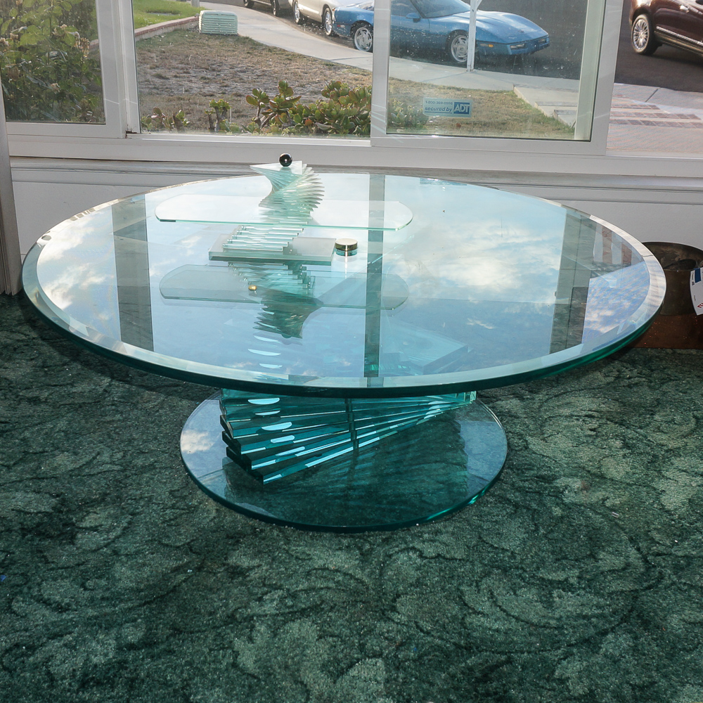 Glass Coffee Table with Spiral Stacked Base EBTH