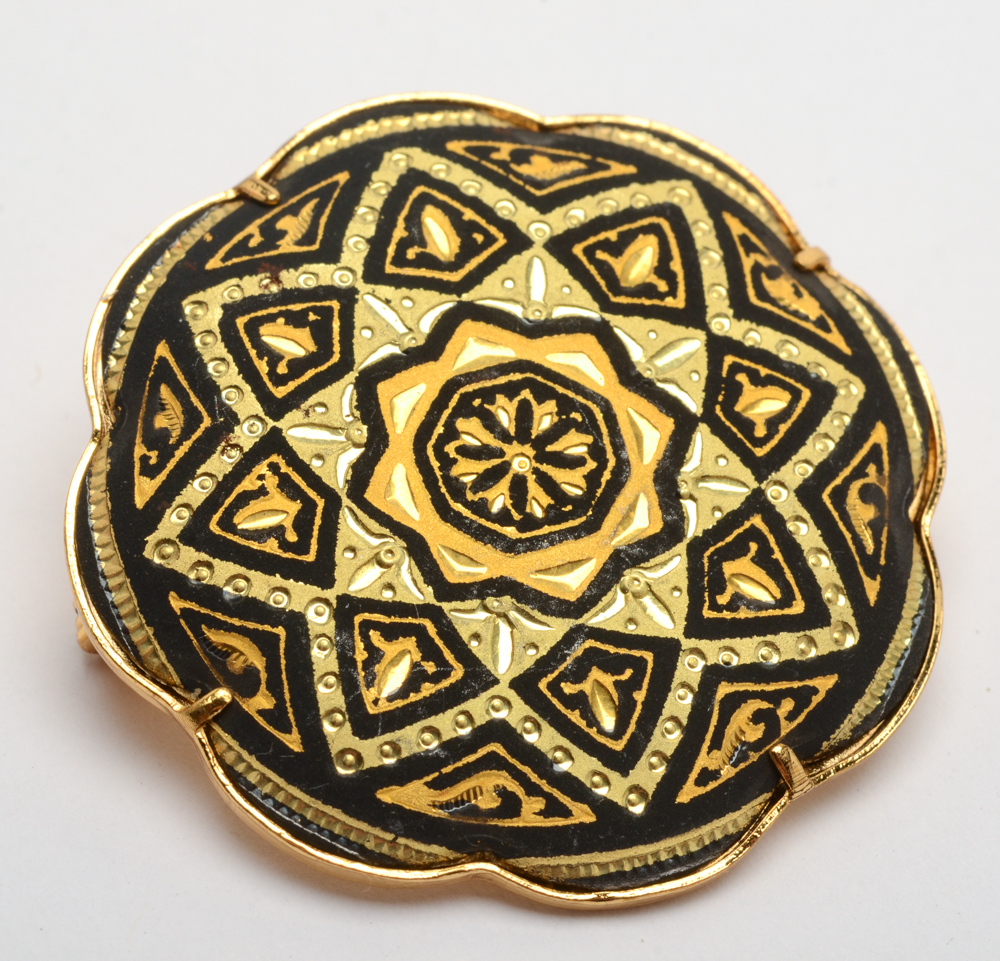 Three Spanish Damascene Gold Plated Brooches EBTH