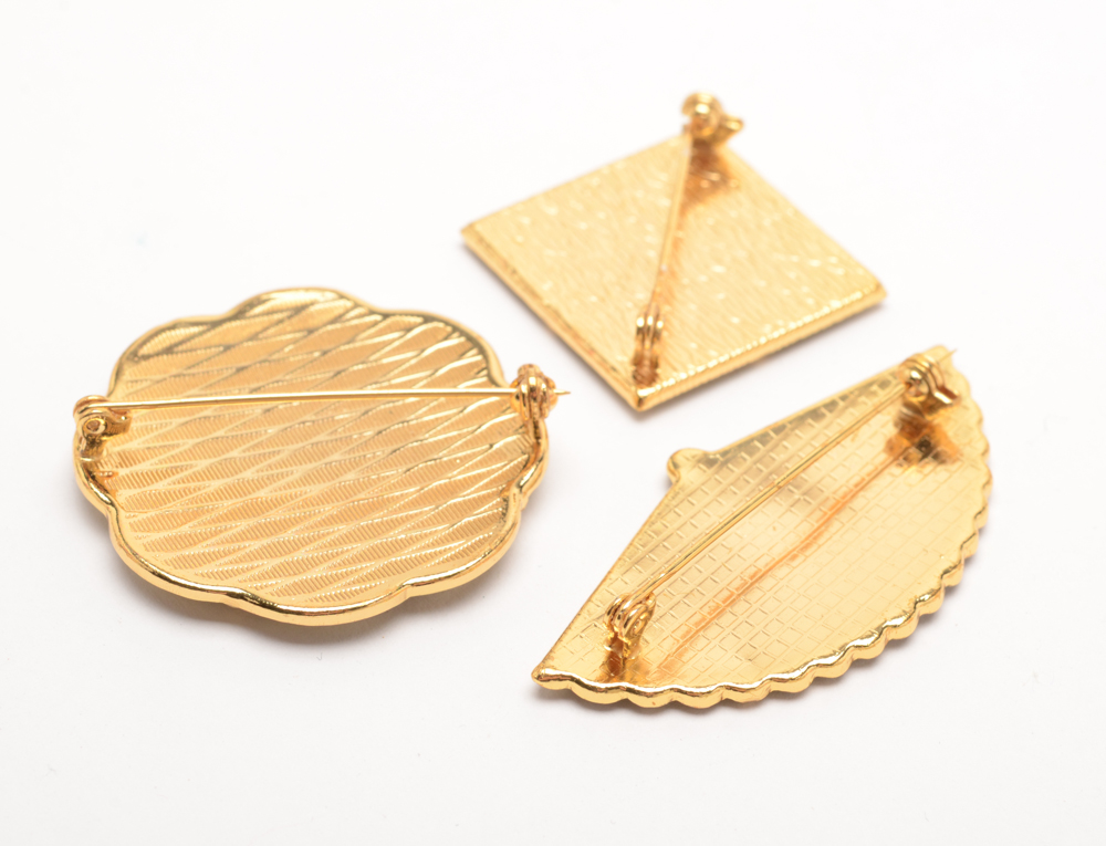 Three Spanish Damascene Gold Plated Brooches EBTH