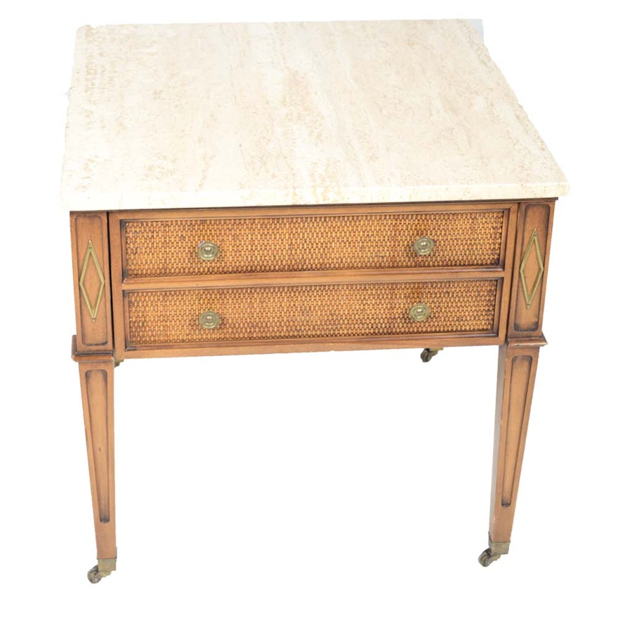 Vintage Marble Top Hardwood Side Table Ebth Vintage Marble Top Hardwood Side Table