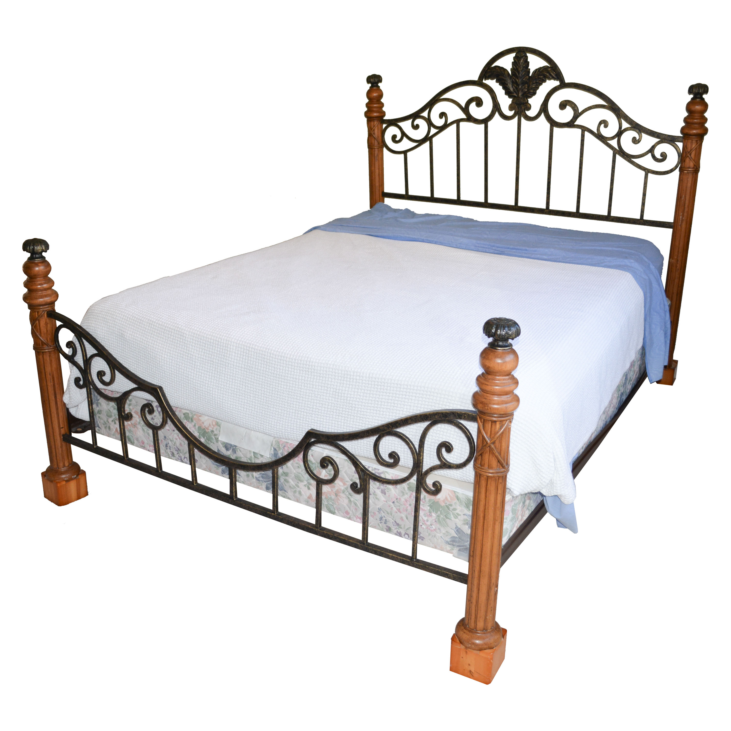 Contemporary Maple And Wrought Iron Queen Size Bed Frame EBTH   DSC 1215 