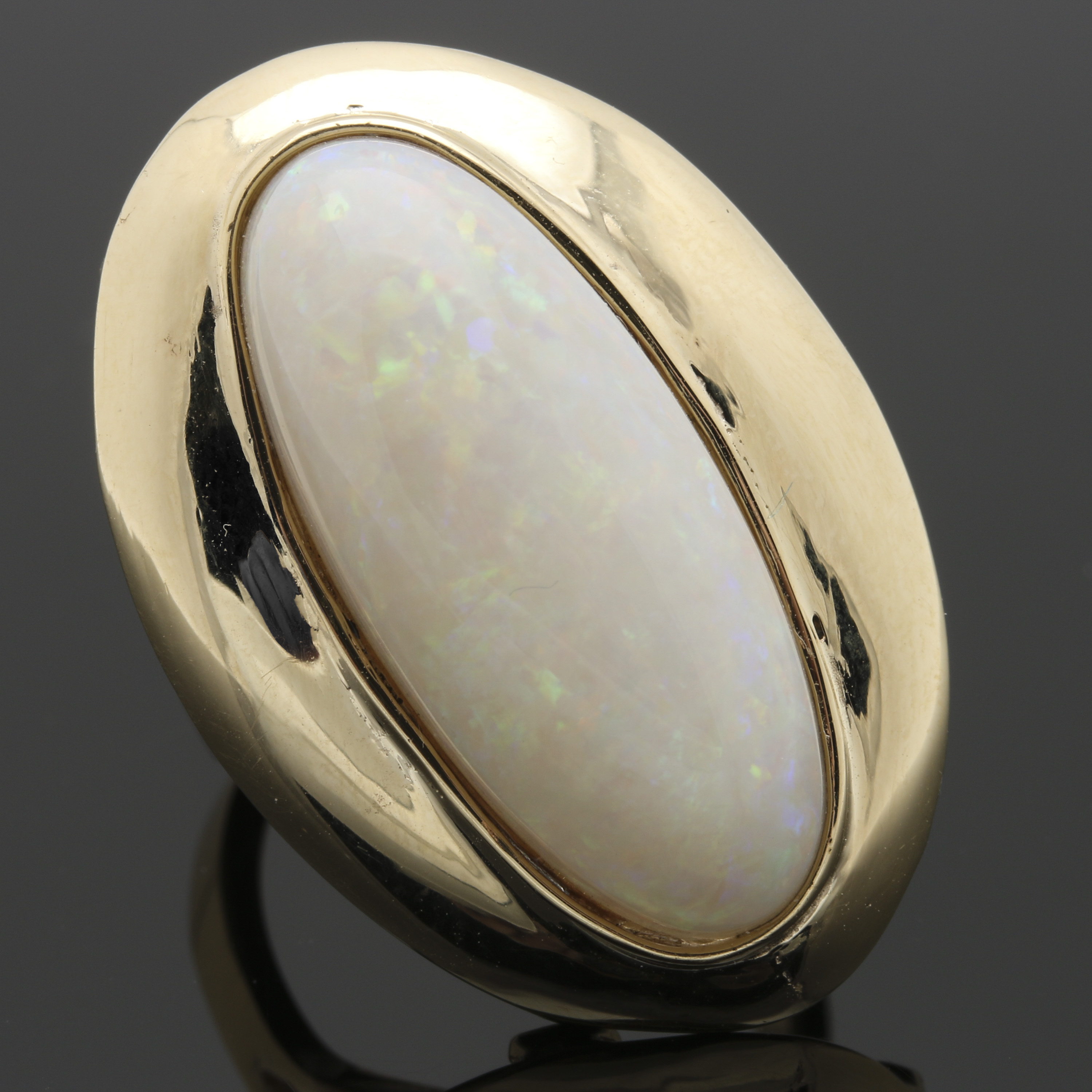 14kt Yellow Gold Opal Hammered Oval Ring main image 1