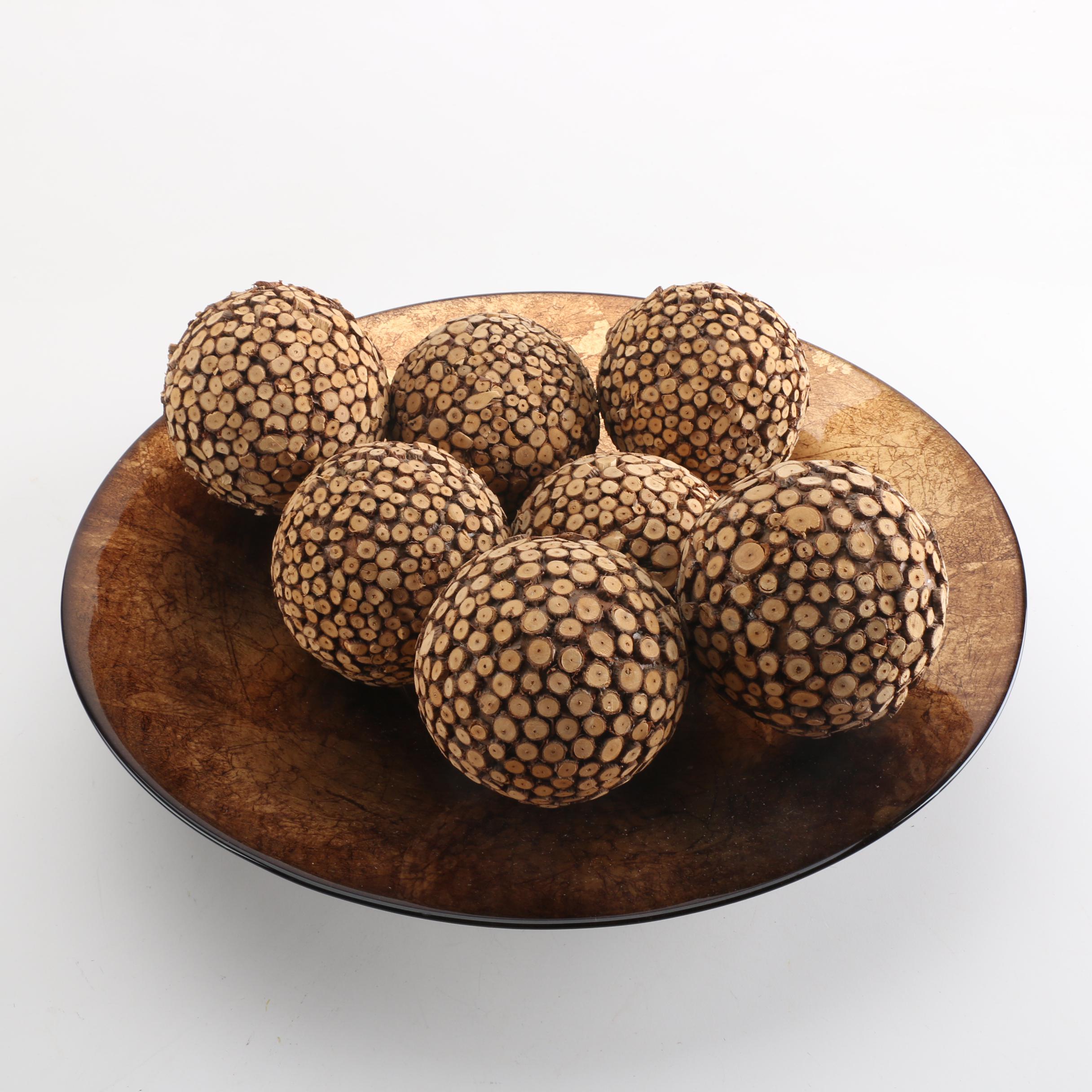 Glass Bowl With Decorative Balls Ebth