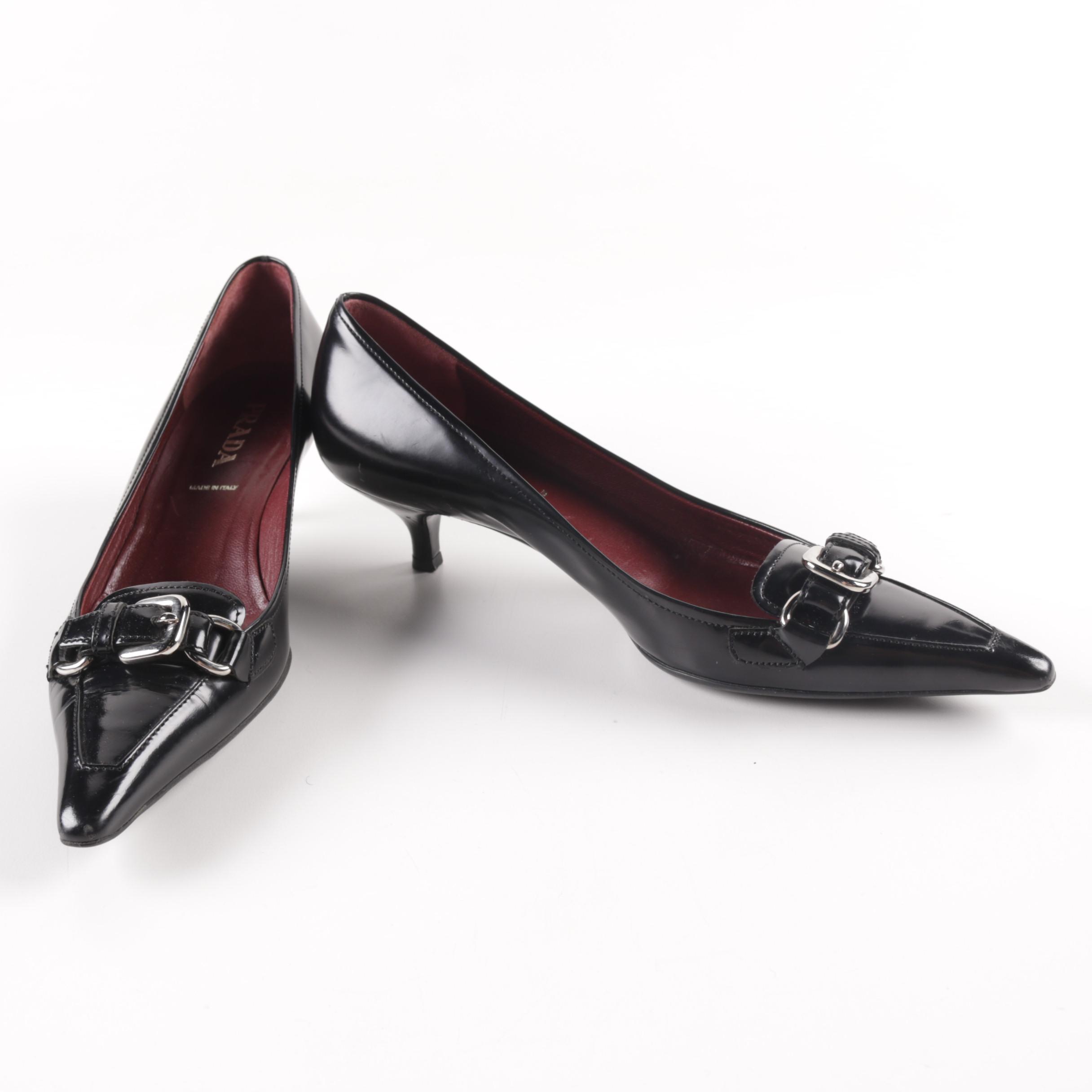 Prada Black Leather Kitten Heels | EBTH