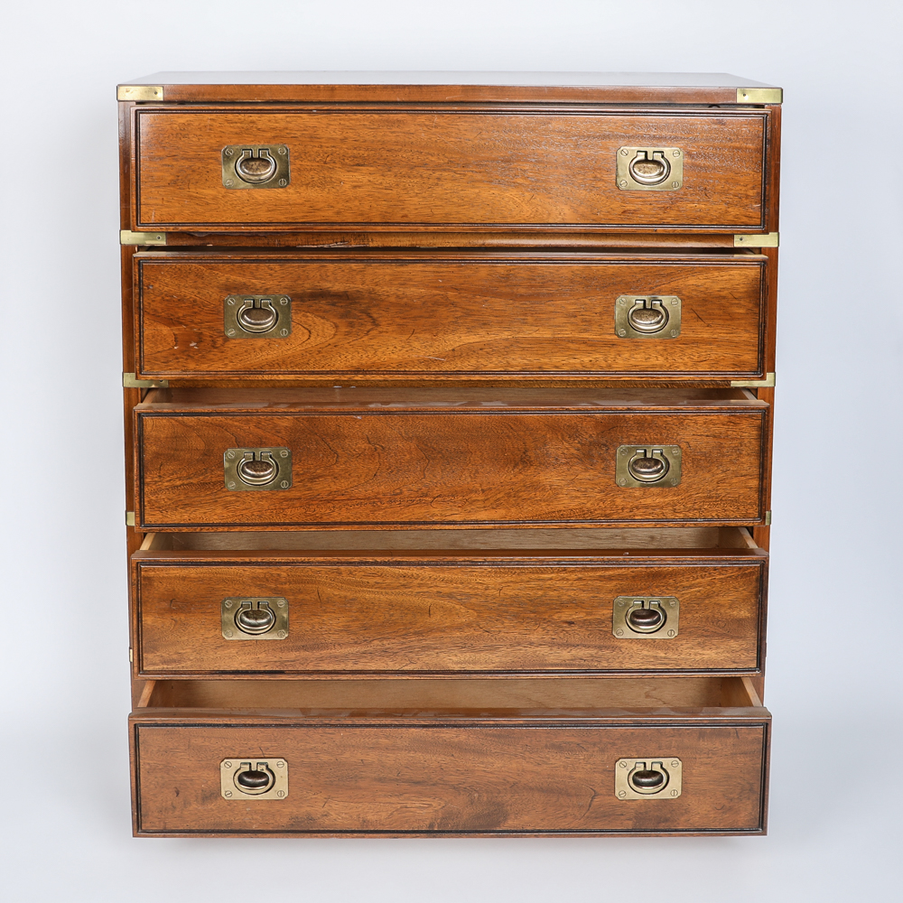 Vintage Campaign Style Mahogany Chest Of Drawers By Thomasville Ebth