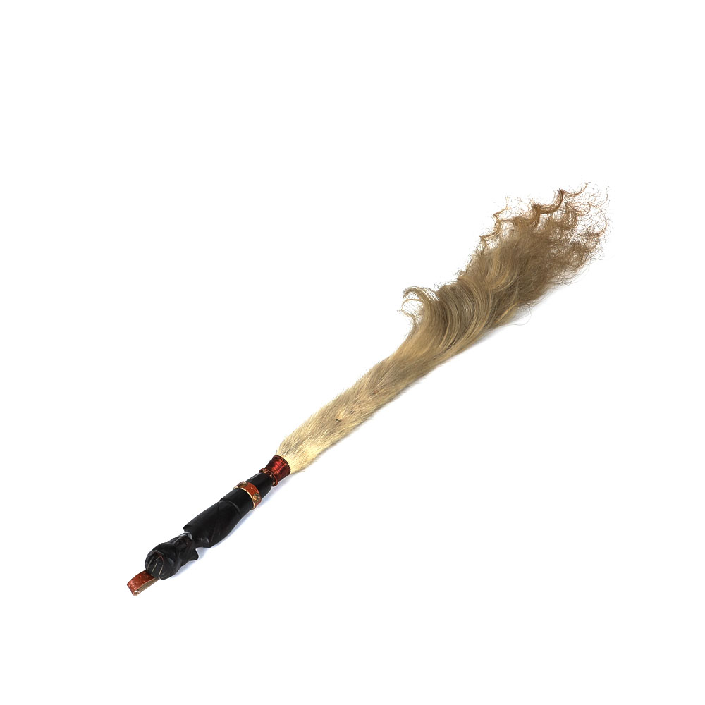 Vintage African Horsehair Fly Whisk on Decorative Carved Wooden Handle