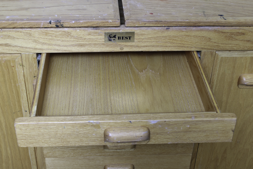 Oak Artist Work Table by Best and Mabef Stool EBTH