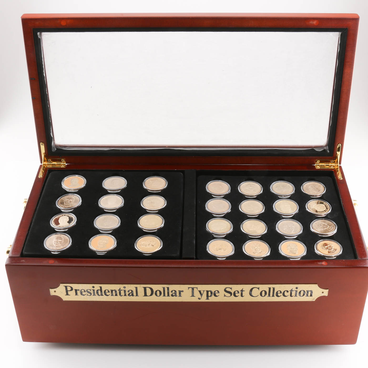 Presidential Golden Dollar Coin Type Set in a Wooden Display Case EBTH
