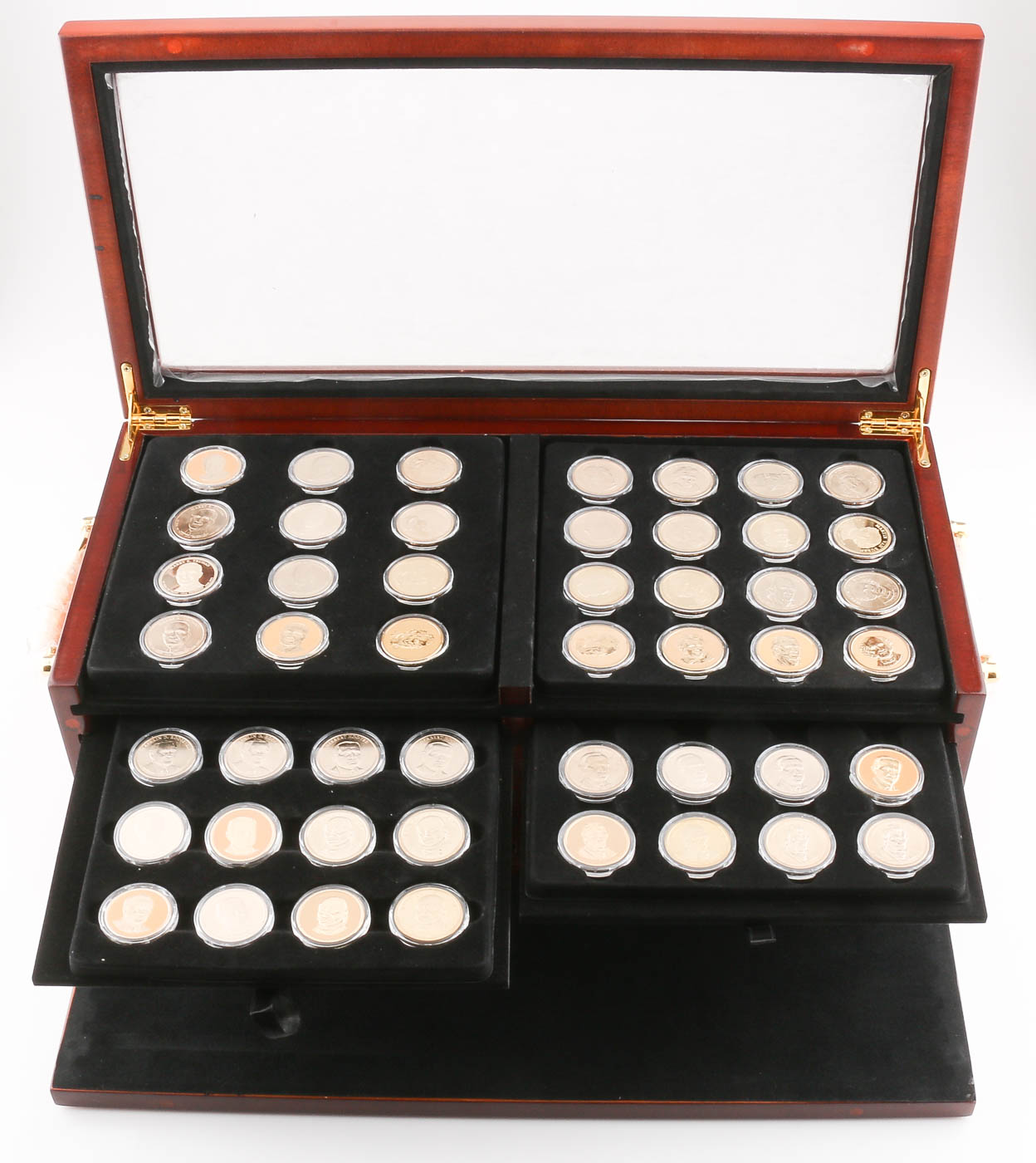 Presidential Golden Dollar Coin Type Set in a Wooden Display Case EBTH