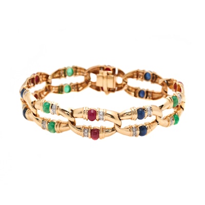14K Yellow Gold Diamond and Gemstone Bracelet 14K Yellow Gold Diamond and Gemstone Bracelet