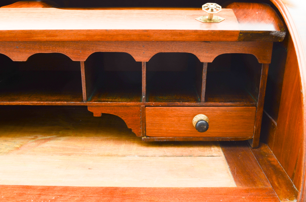 Antique Victorian Eastlake Style Burled Walnut RollTop Secretary Desk