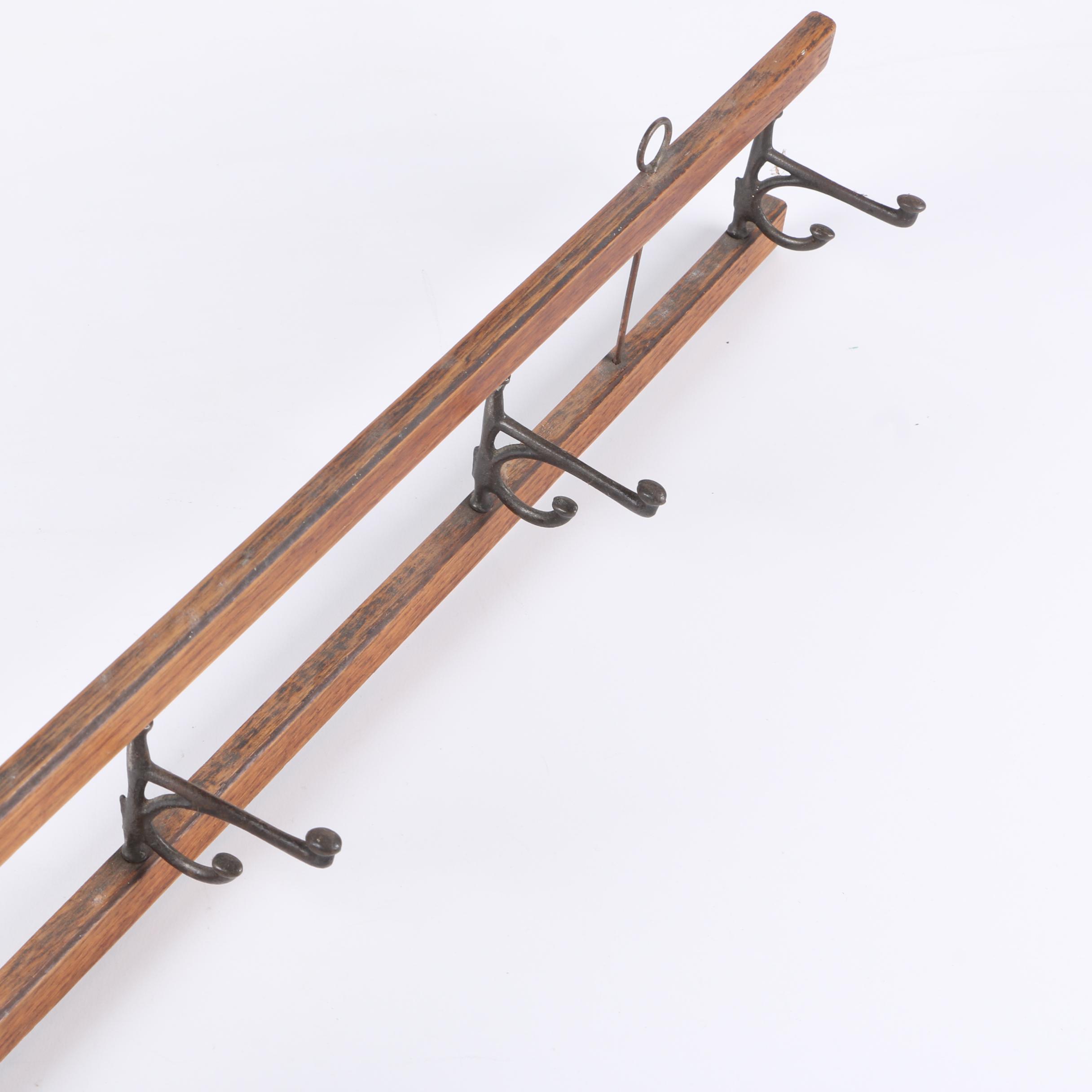Arts and Crafts Style Oak and Wrought Iron Wall Coat Rack EBTH