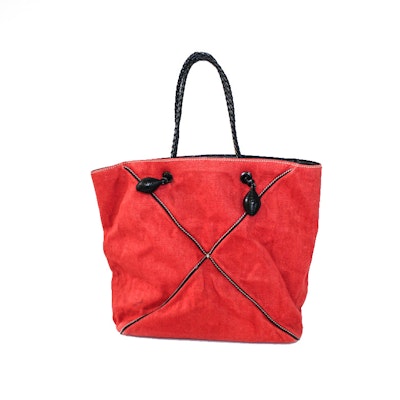 Bottega Venneta Red Canvas Tote with Leather Trim Bottega Venneta Red Canvas Tote with Leather Trim