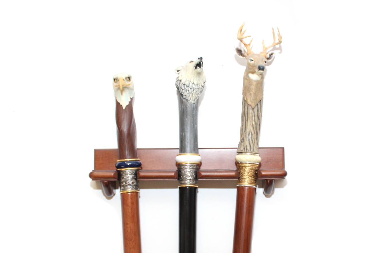 Animal Head Canes With Hanging Wall Shelf EBTH