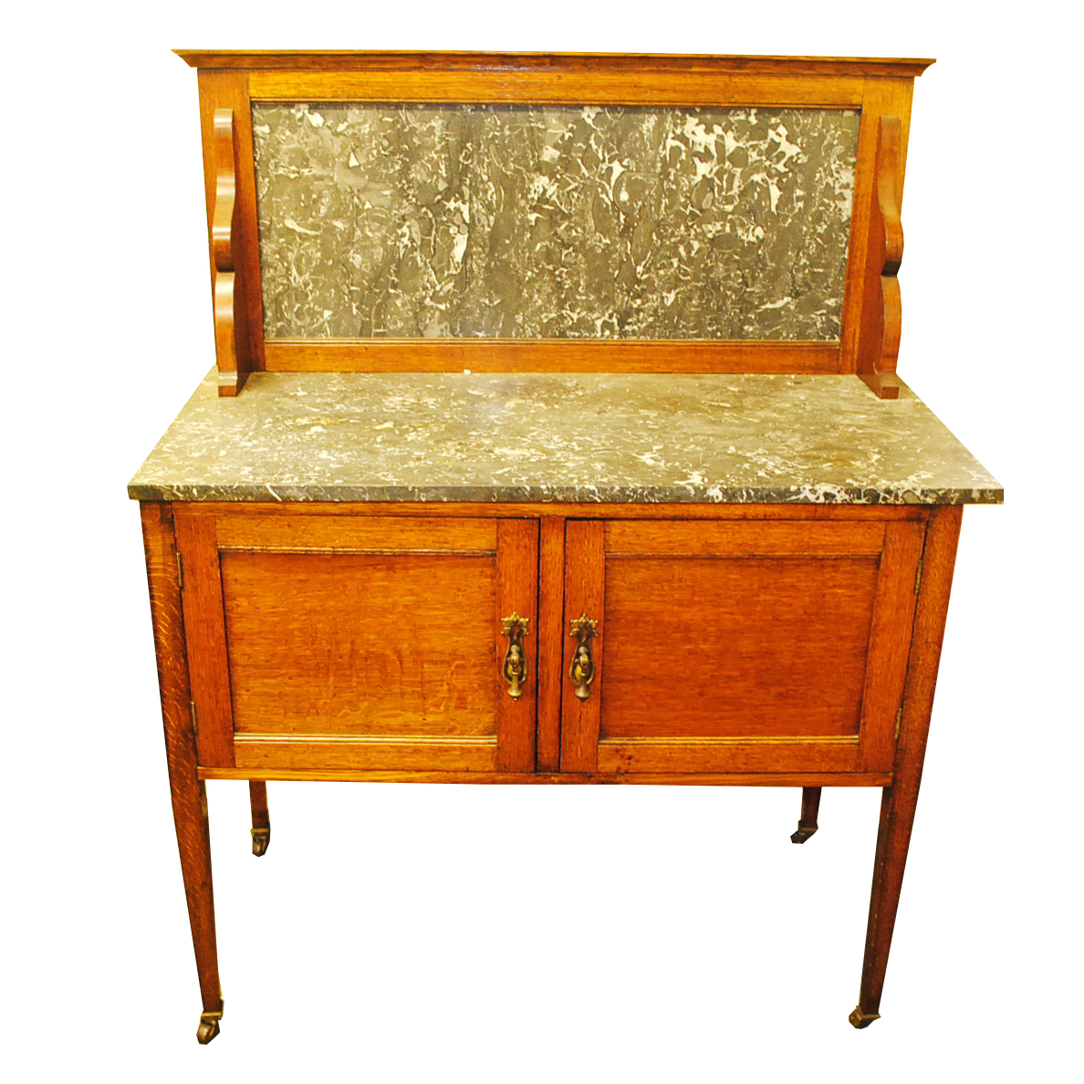 Antique English Edwardian Oak Marble Top Washstand : EBTH