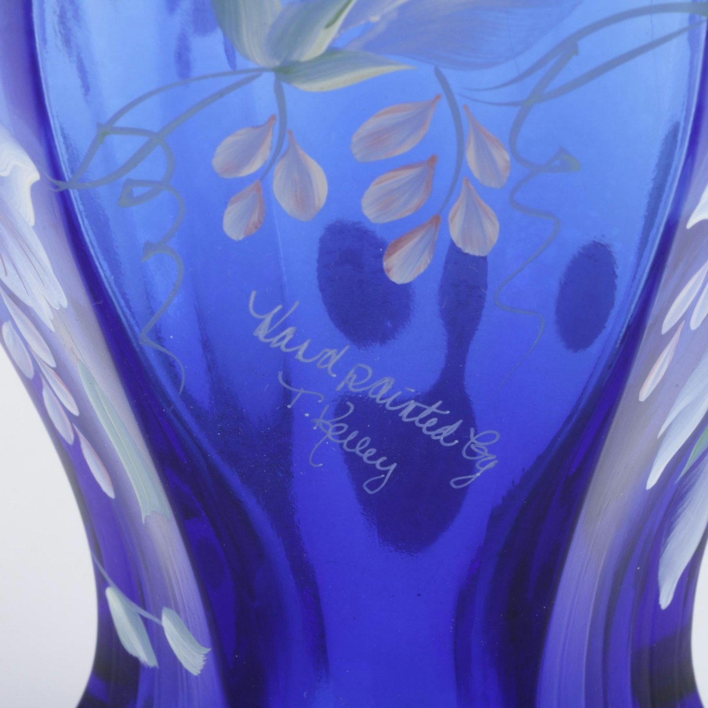 Hand Painted Cobalt Blue Fenton Glass Vase Ebth