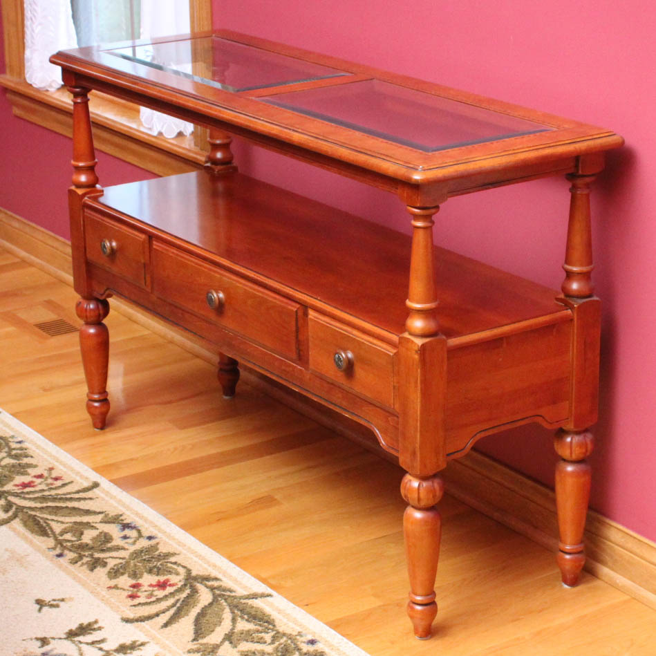 Hammary Glass Top Solid Wood Sofa Table EBTH