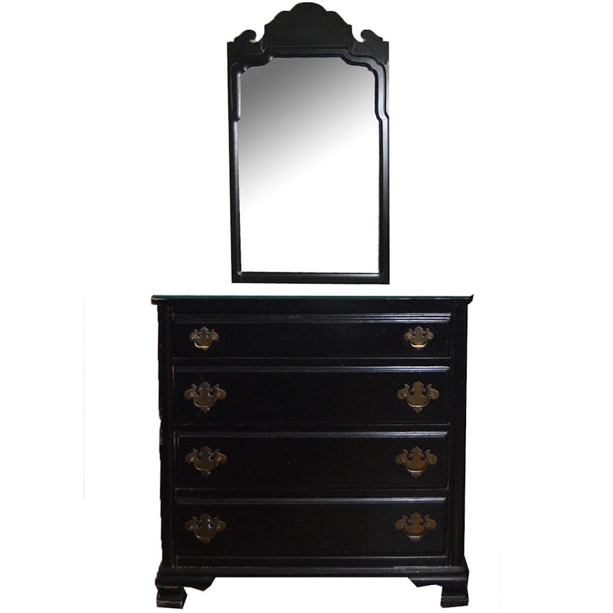 Federal Style Black Painted Dresser And Mirror By Unique Furniture