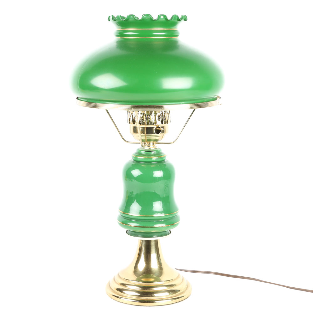 Green Glass Hurricane Lamp EBTH