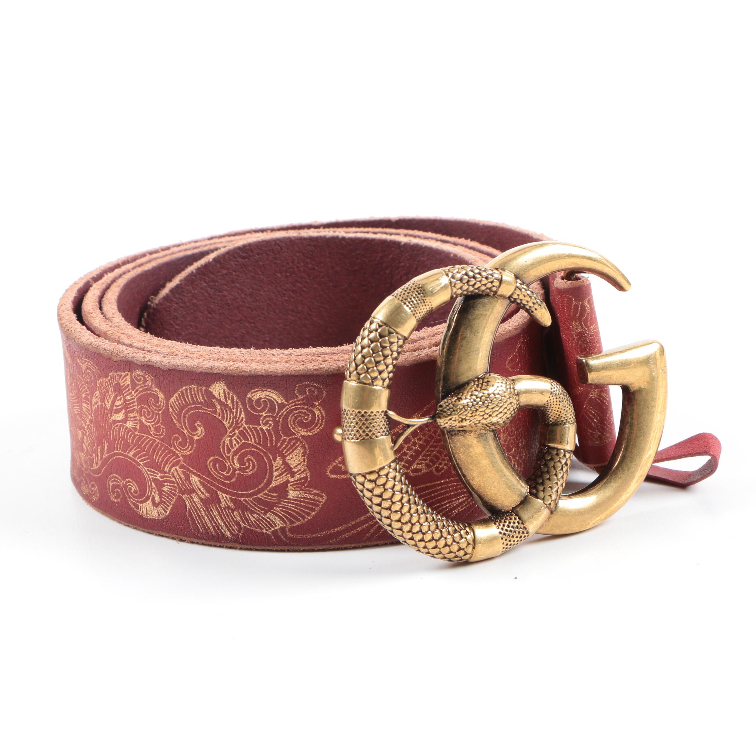 Gucci Red Leather Belt with Snake 