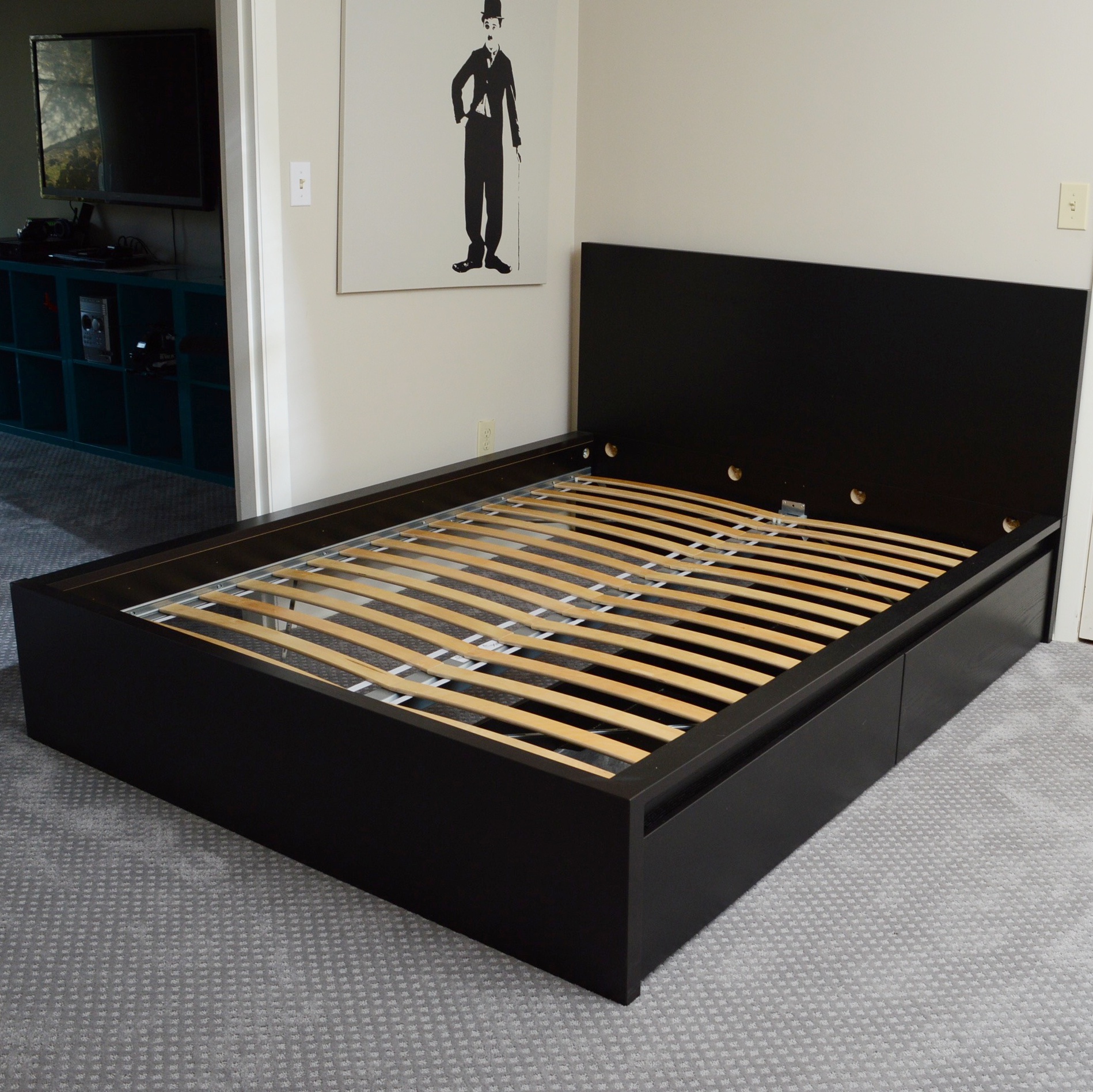 Ikea Luroy Queen Bed Frame With Storage And Bedding Ensemble EBTH   DSC 0333 