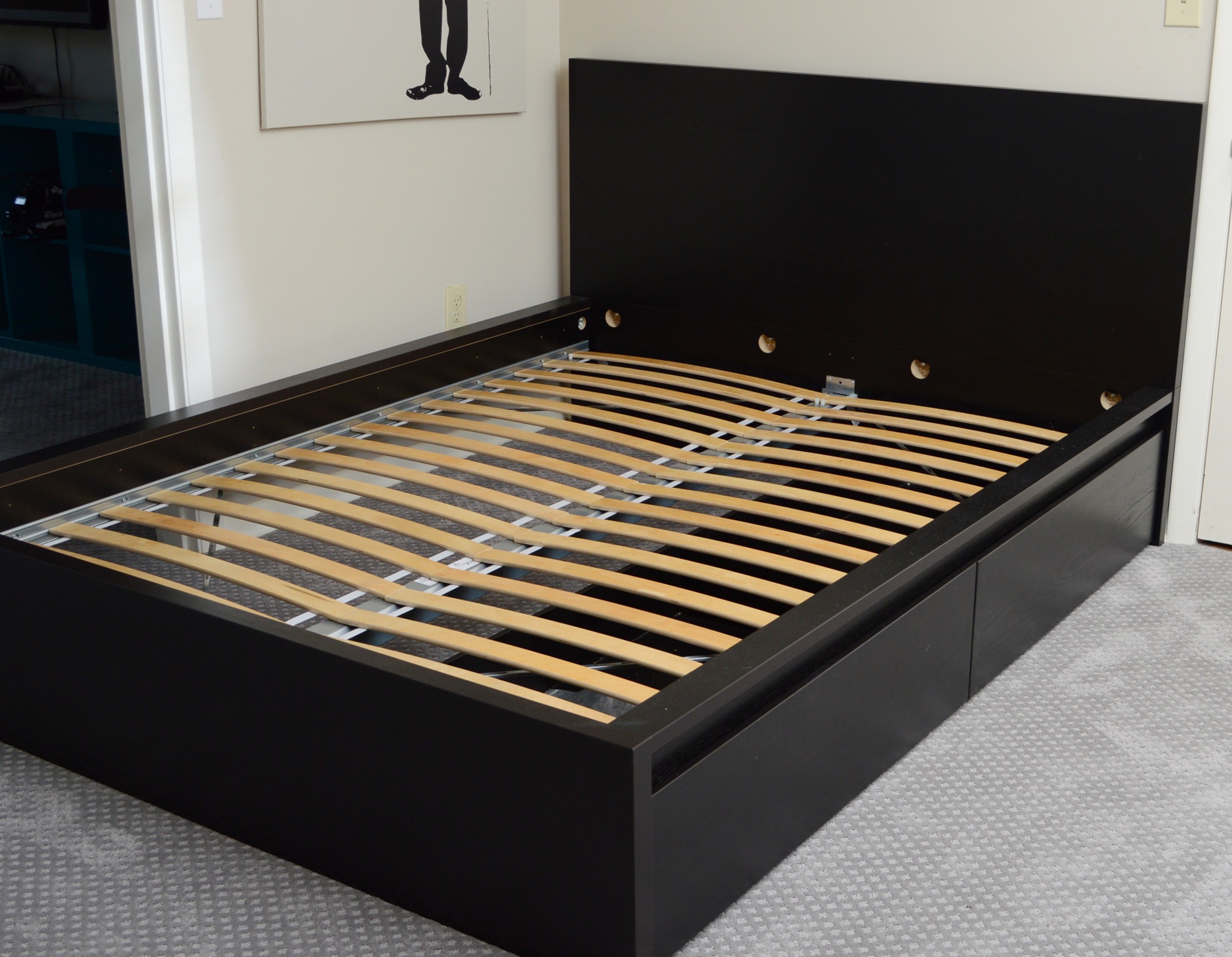 Ikea "Luroy" Queen Bed Frame with Storage and Bedding Ensemble EBTH