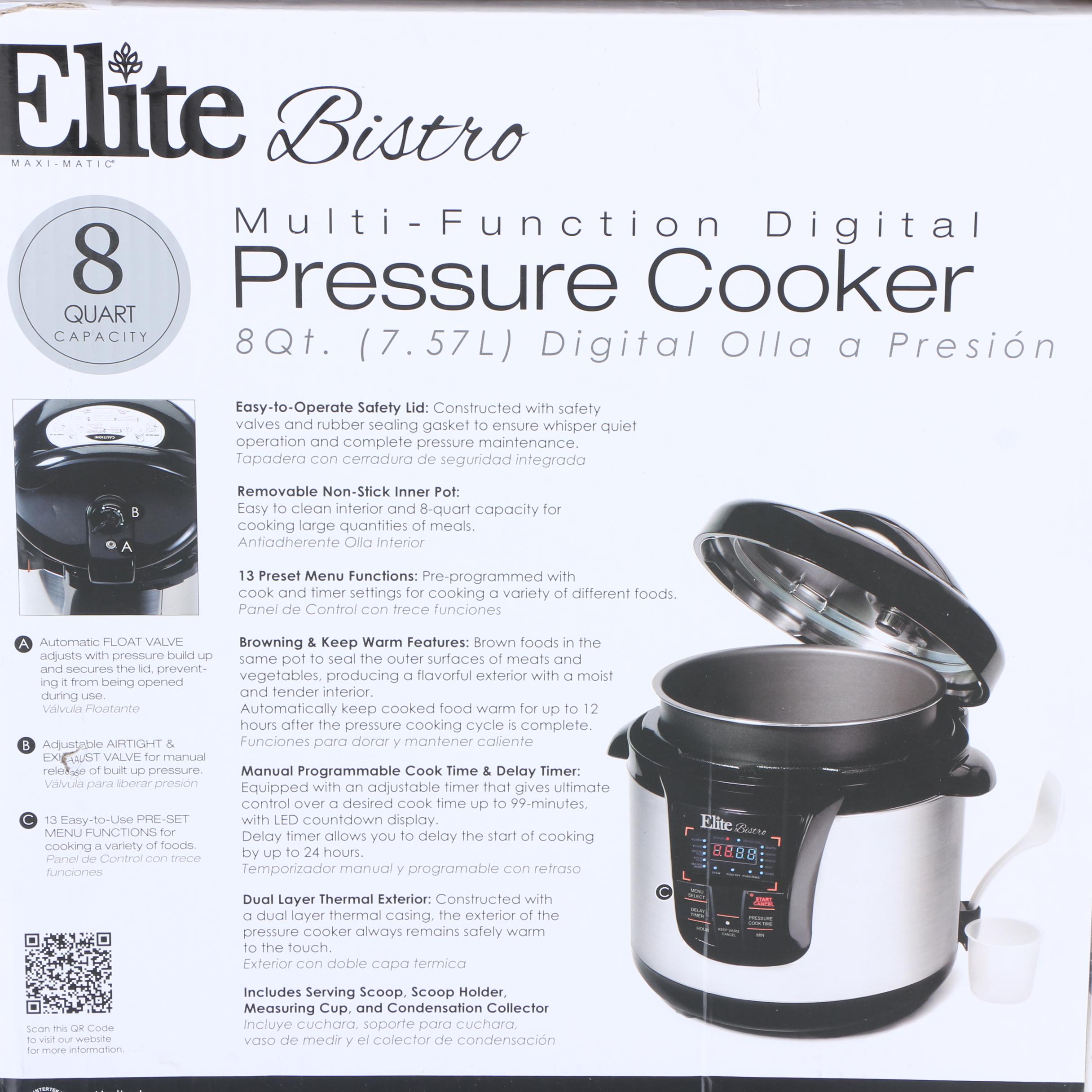 Elite Bistro 8Quart Pressure Cooker EBTH