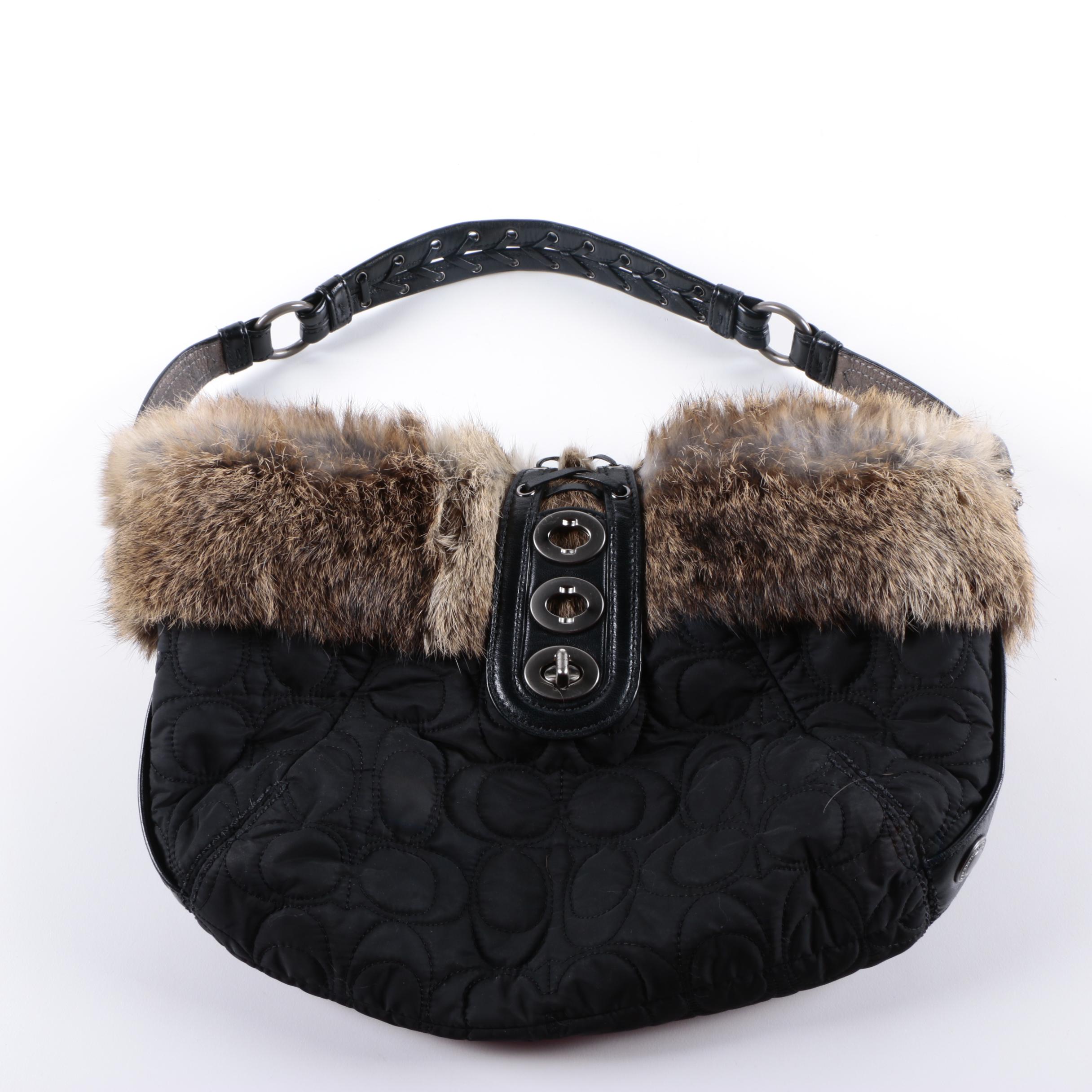 coach purse with fur trim