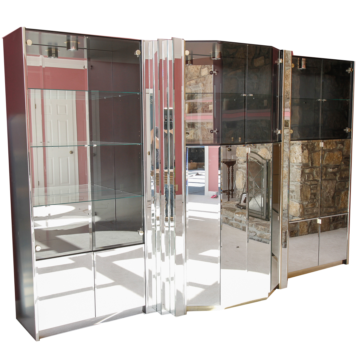 Mirrored Media Wall Cabinet Ebth