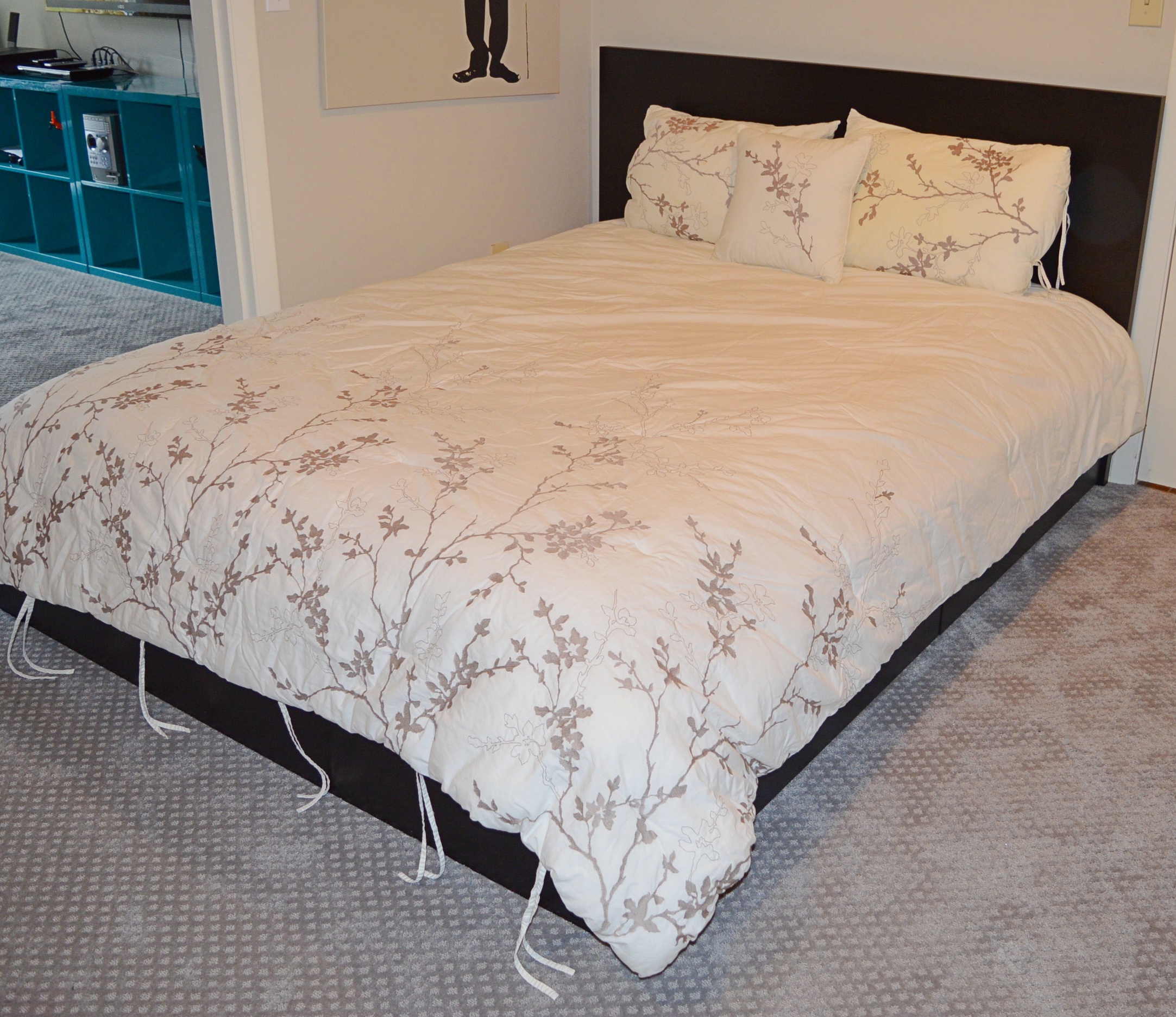 Ikea "Luroy" Queen Bed Frame with Storage and Bedding Ensemble EBTH