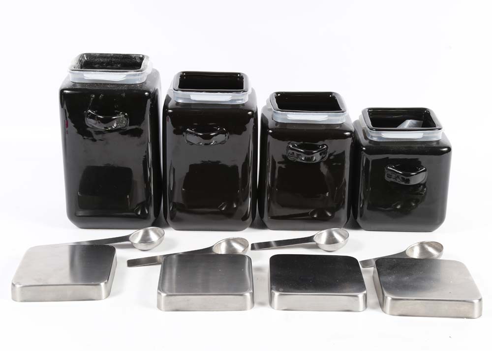 Oggi Ceramic Kitchen Canisters and Spoons EBTH