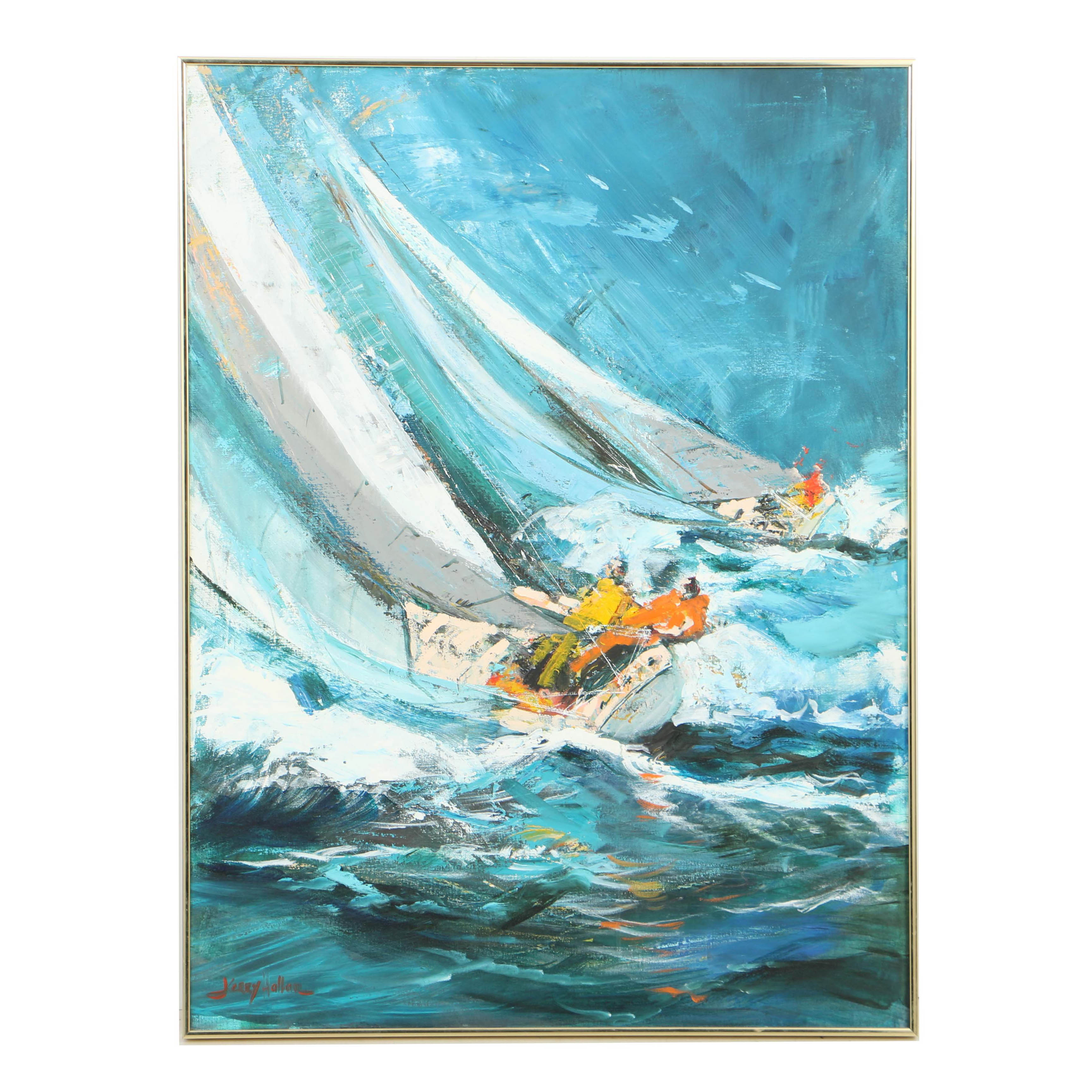 Kerry Hallam Abstract Oil Painting on Canvas of Marine Scene EBTH