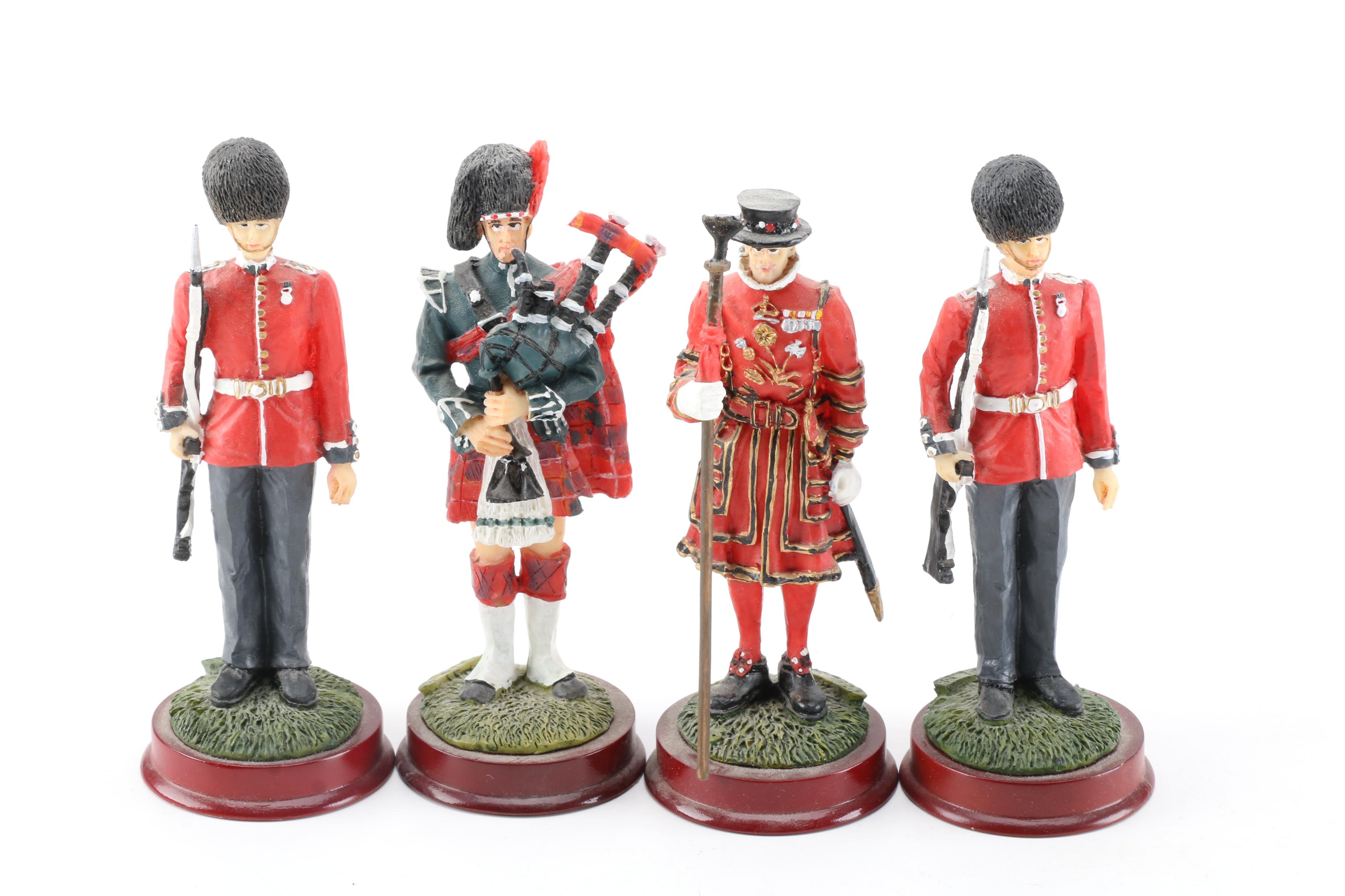 British Military Figurines Including Bagpipers and Beefeaters EBTH