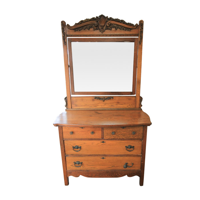 Antique Late Victorian Oak Dresser & Mirror EBTH