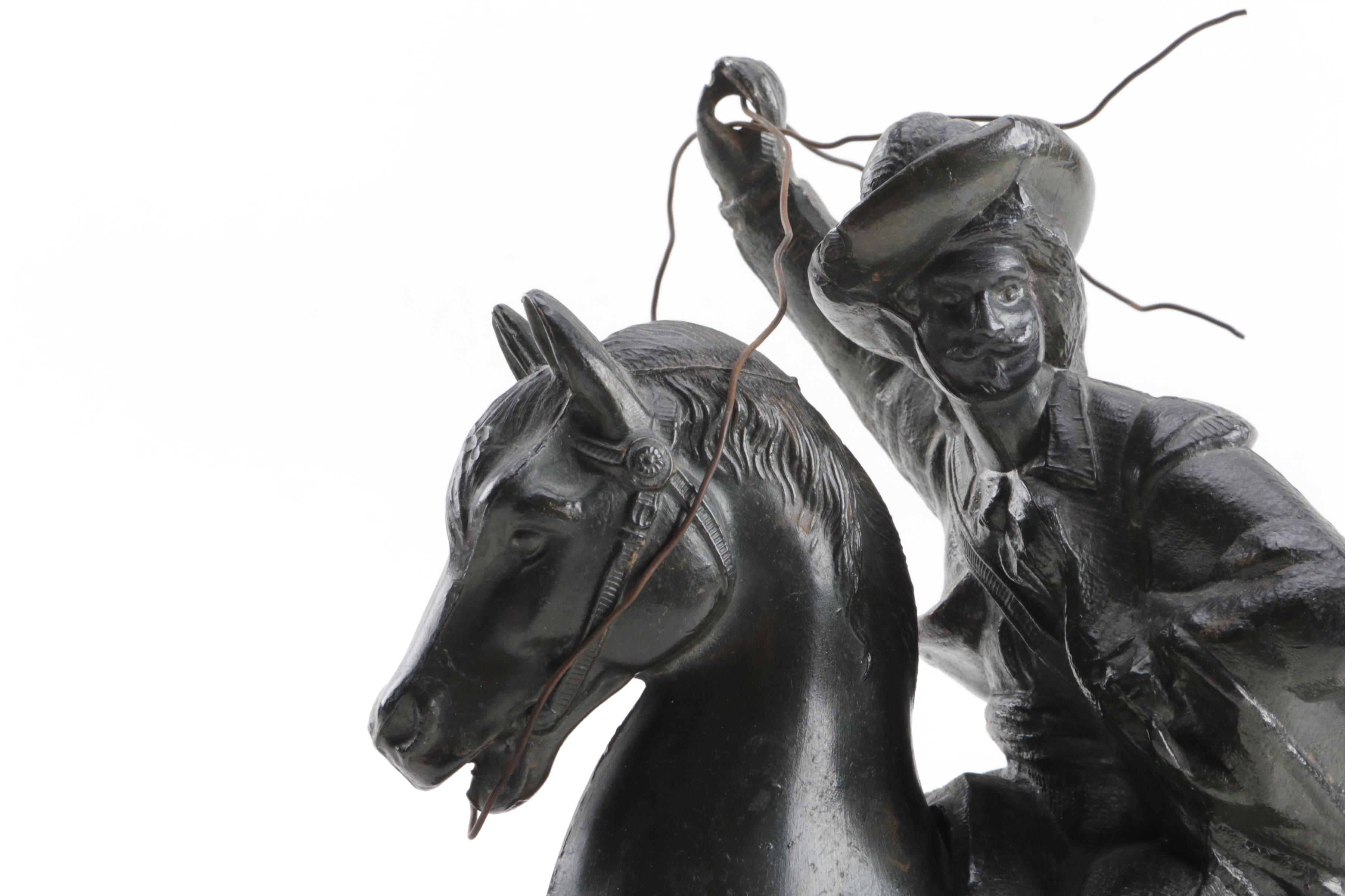 Metal Statue of Man Riding Horse EBTH