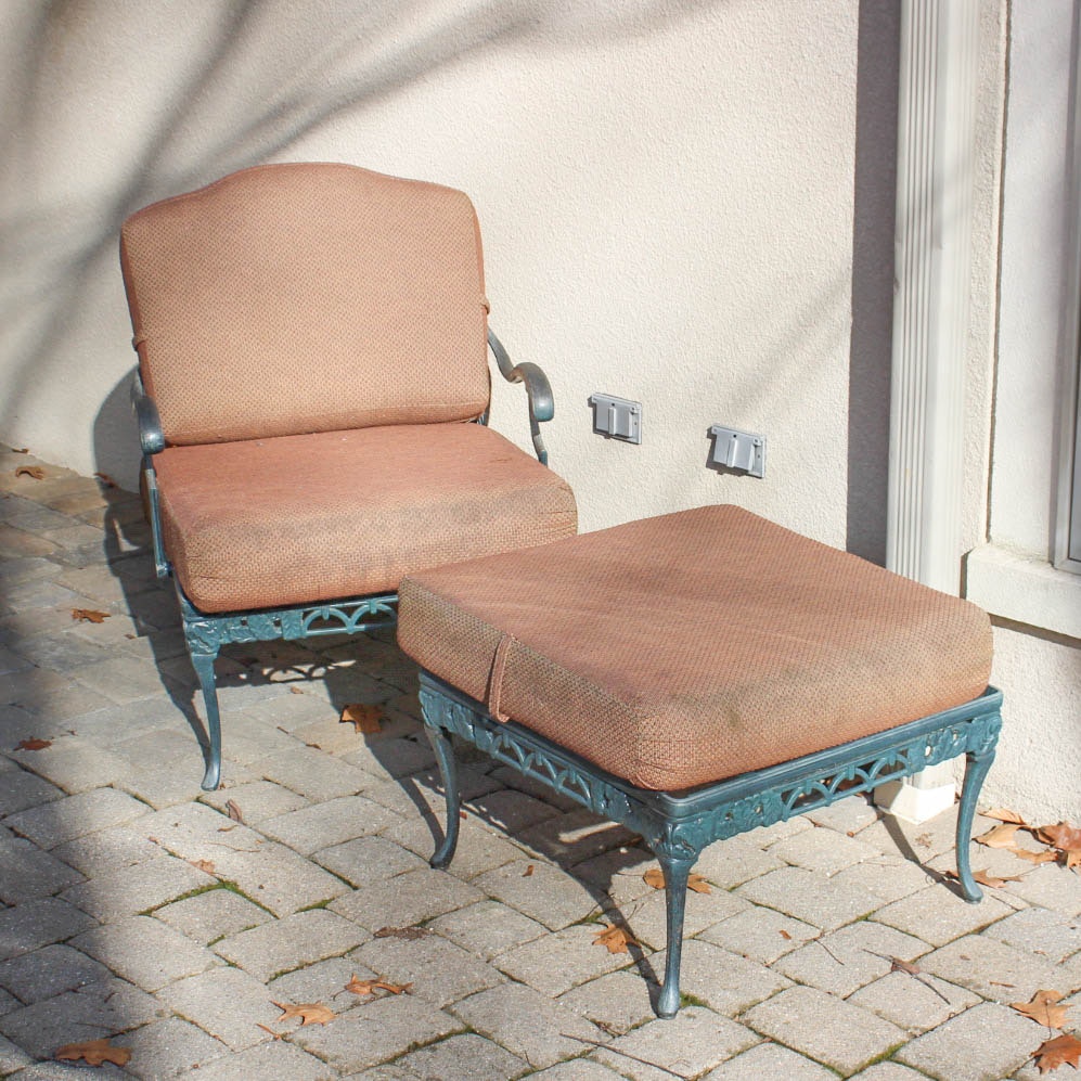 Woodard-Wrought-Iron-Patio-Chair-and-Ottoman-|-EBTH