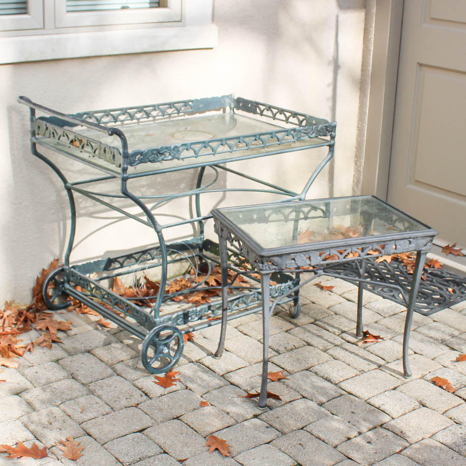 Woodard Wrought Iron Patio Bar Cart and Side Table EBTH