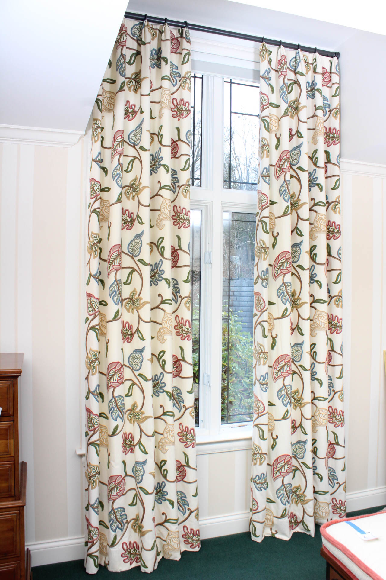 Custom Crewel Fabric Drapery Panels EBTH