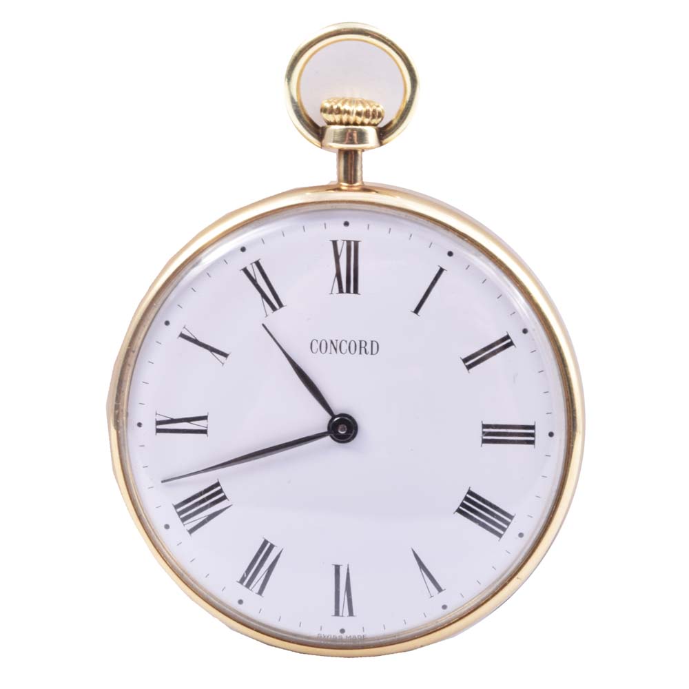 Vintage 14K Yellow Gold Concord Open Face Pocket Watch EBTH
